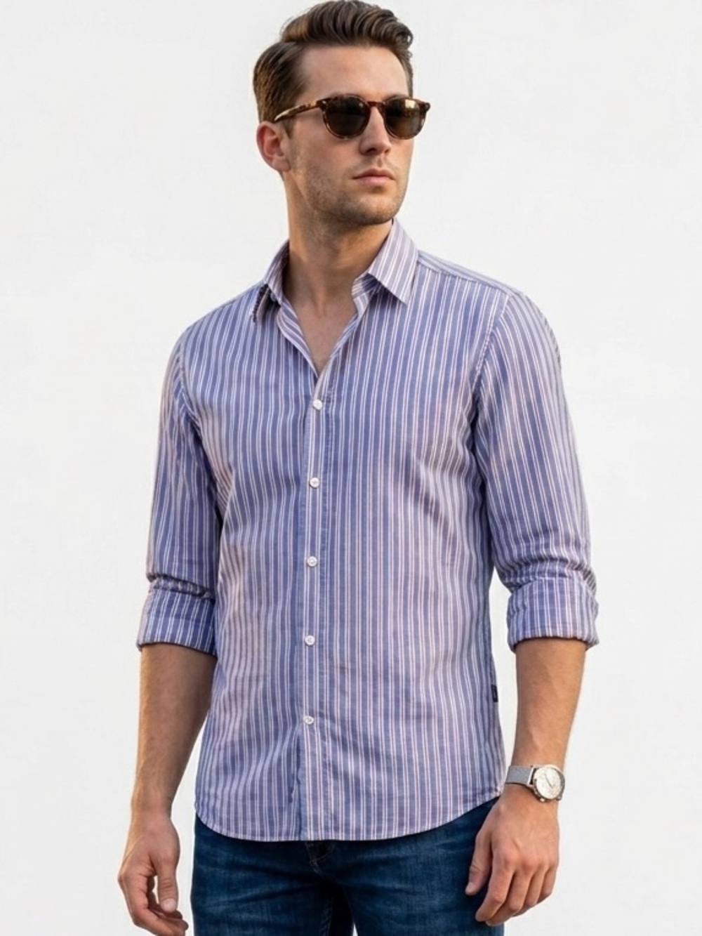 HUGO BOSS Men's Premium Shirt Blue, White & Red Luxury Dress Shirt S